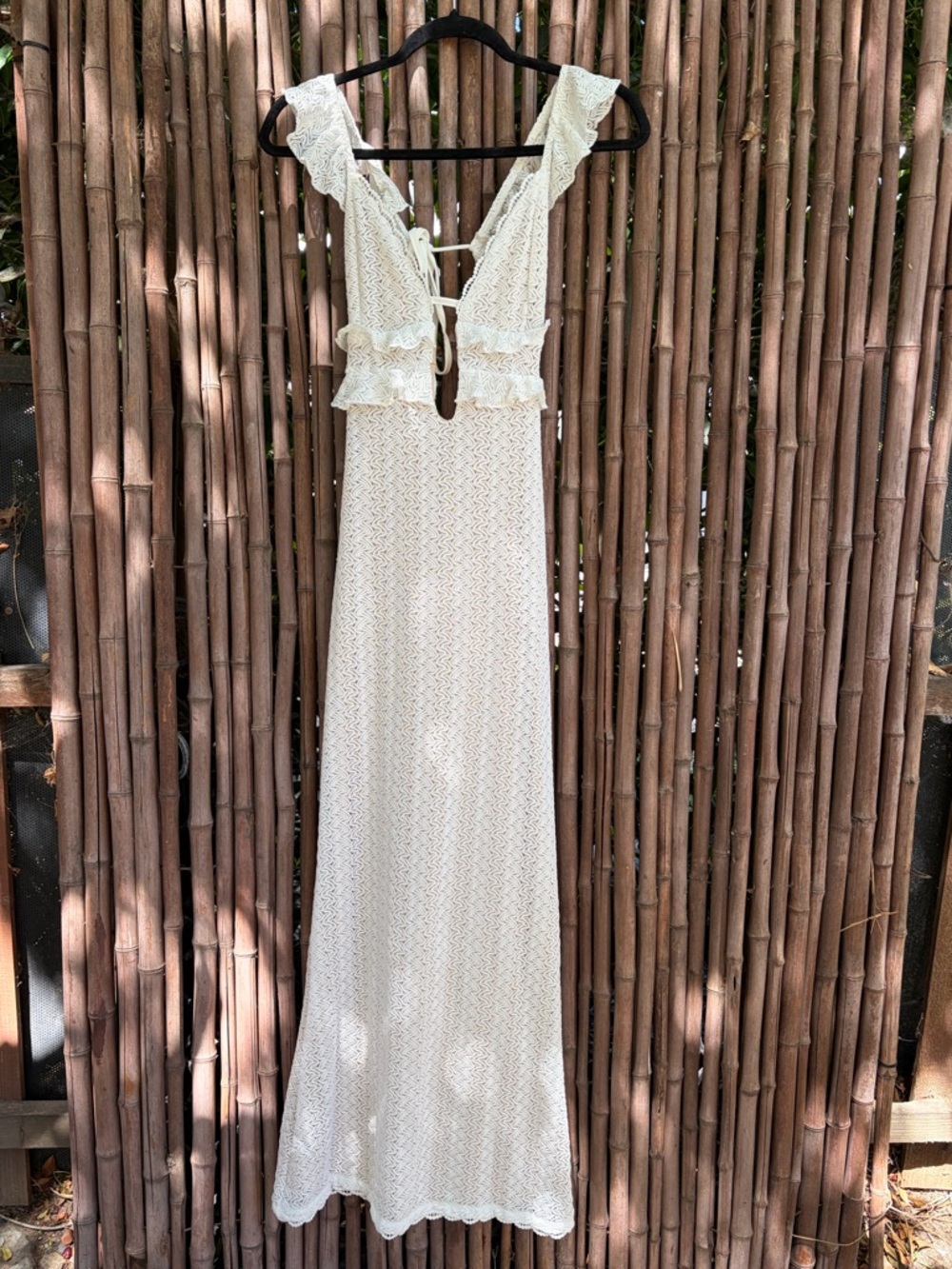 Ivory Crochet Maxi Dress with Ruffle Straps